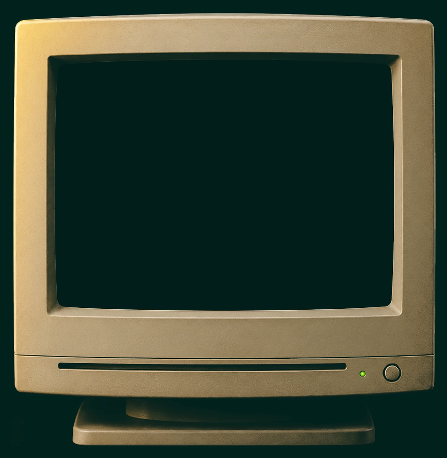 A cream CRT monitor standing on a dark green ground